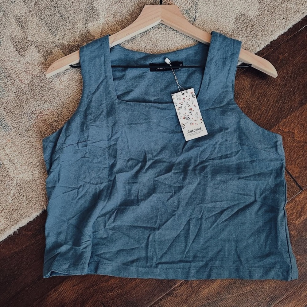 Linen Blue Sleeveless Top